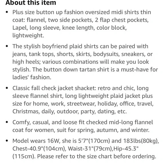 IN’VOLAND long flannel jacket/shirt 20W - Picture 7 of 7